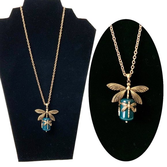 Jewelry - Art Nouveau Style Dragonfly Long Pendant Necklace